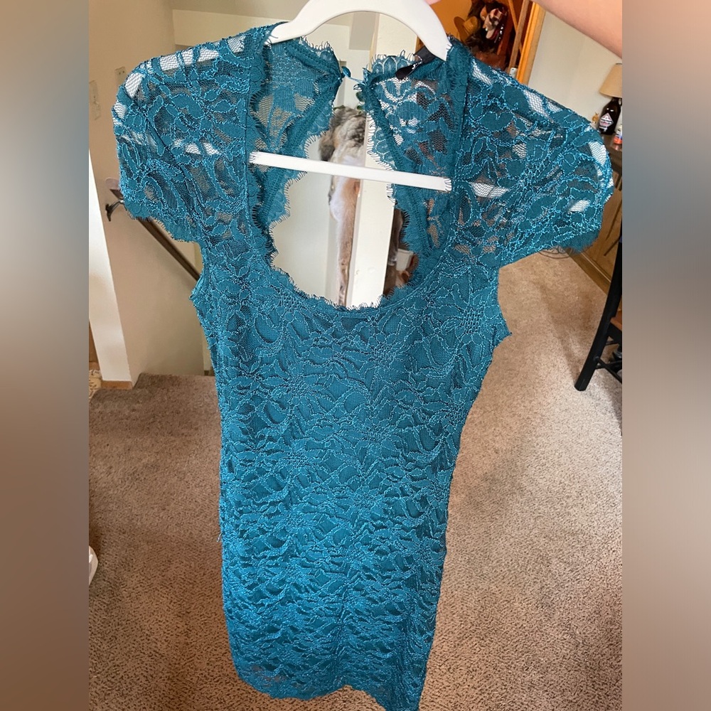 Teal lace midi dress